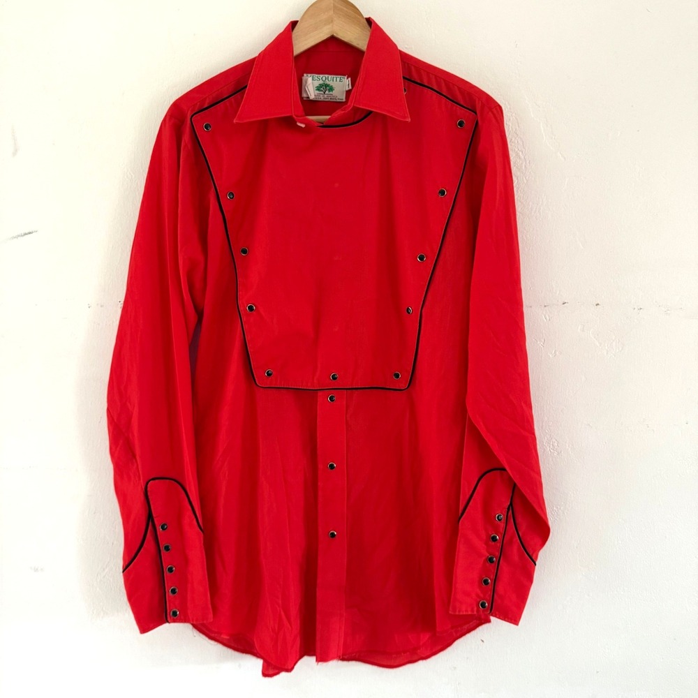 Vintage Mesquite Bib Cowboy Red Western Pearl Snap Shirt Rodeo‎ Made in USA